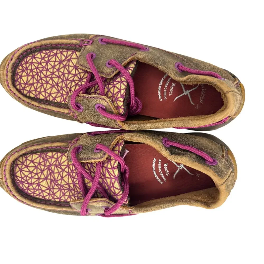 Twisted X Casual Boat‎ Shoes Womens Driving Mocs 5.5M Brown Leather WDM0066